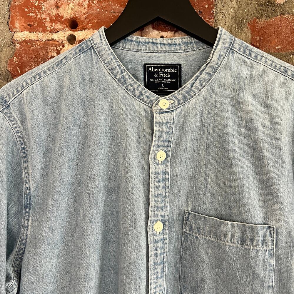 Abercrombie & Fitch Men's Collarless Denim Shirt L 22.5x29